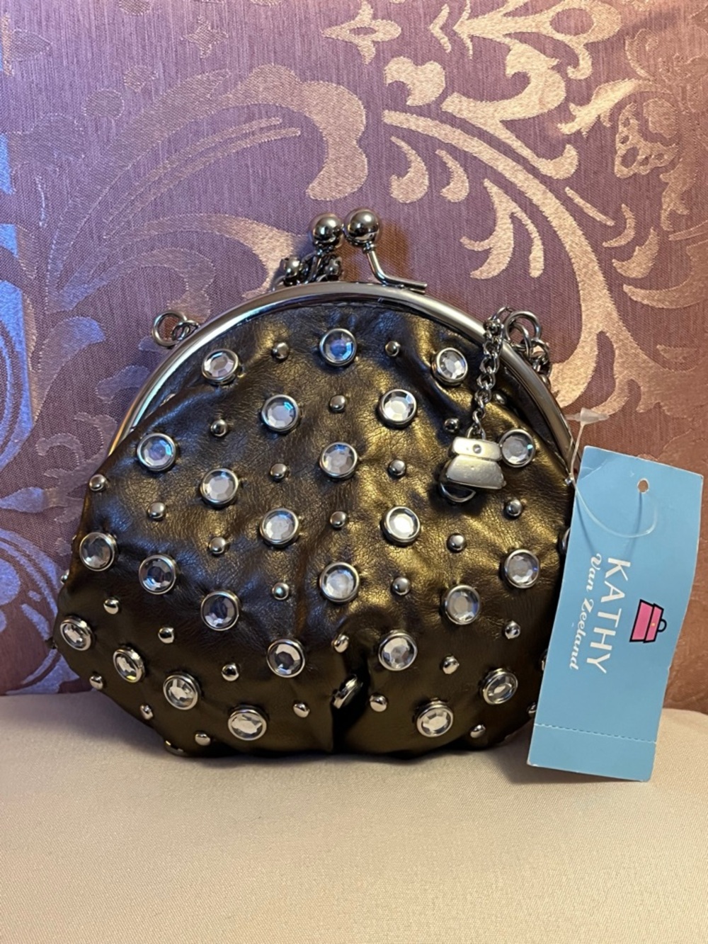Kathy Van Zeeland Metallic Copper Kiss-Lock Crossbody Mini Bling Bag Y2K NWT